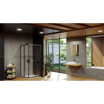 Ravak X1LM70300Z1 - BLIX SLIM hjørnebrusekabine, 4-delt, 90x90 cm, sort