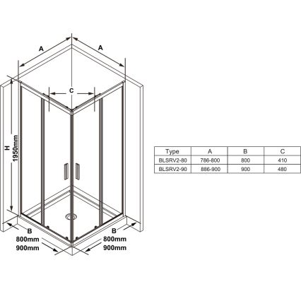 Ravak X1LM70300Z1 - BLIX SLIM hjørnebrusekabine, 4-delt, 90x90 cm, sort