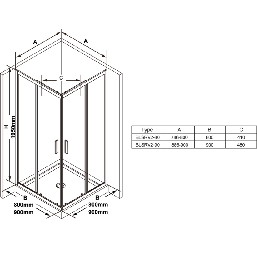 Ravak X1LM70300Z1 - BLIX SLIM hjørnebrusekabine, 4-delt, 90x90 cm, sort
