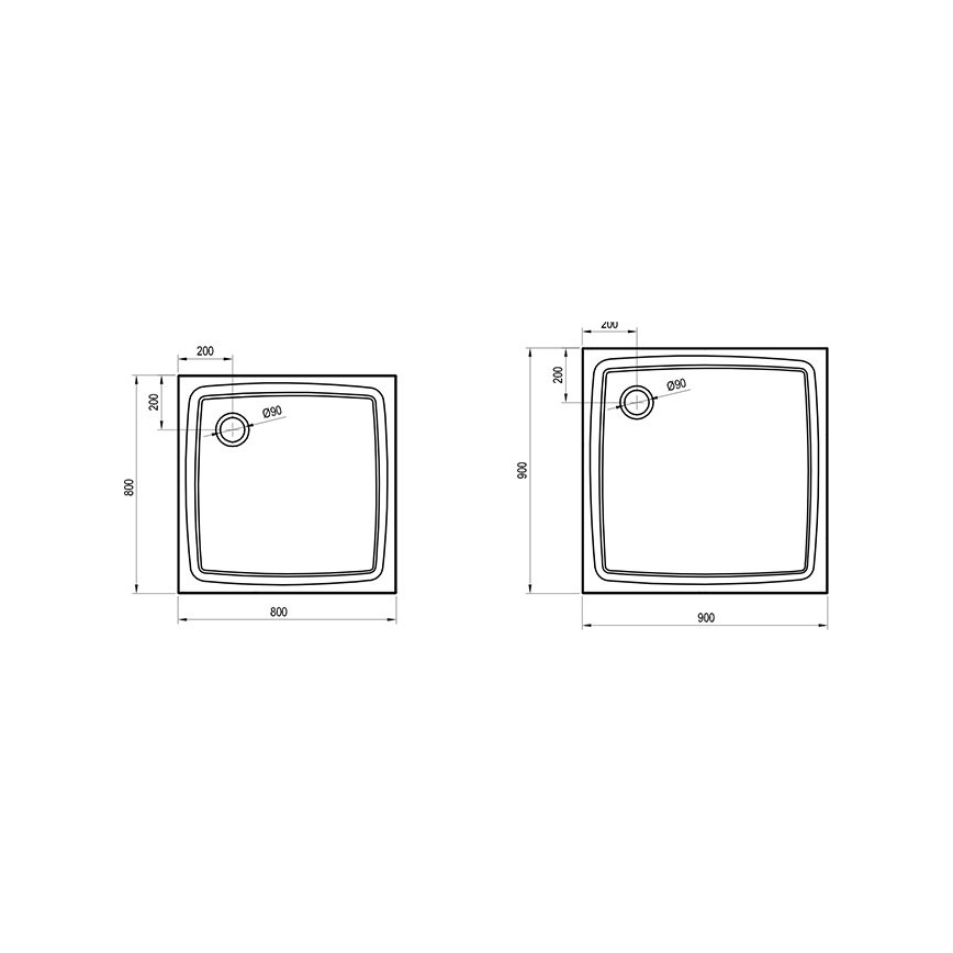 Ravak XA034411010 - Kvadratisk brusekar PERSEUS 80x80 cm hvid