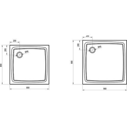 Ravak XA037711010 - PERSEUS firkantet brusekar 90 x 90 cm hvid