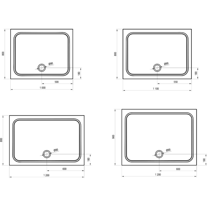Ravak XA04A701010 - Rektangulær brusebund GIGANT 100x90 cm hvid