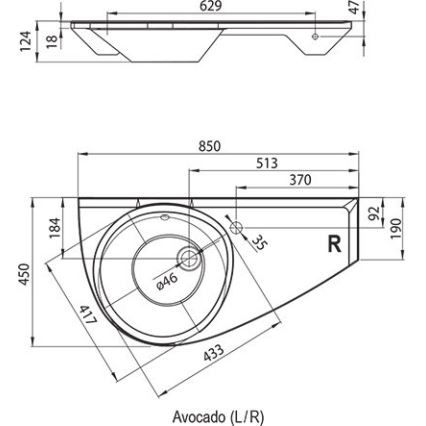 Ravak XJ1P1100000 - Væghængt håndvask AVOCADO 85 x 45 cm støbt marmor/hvid