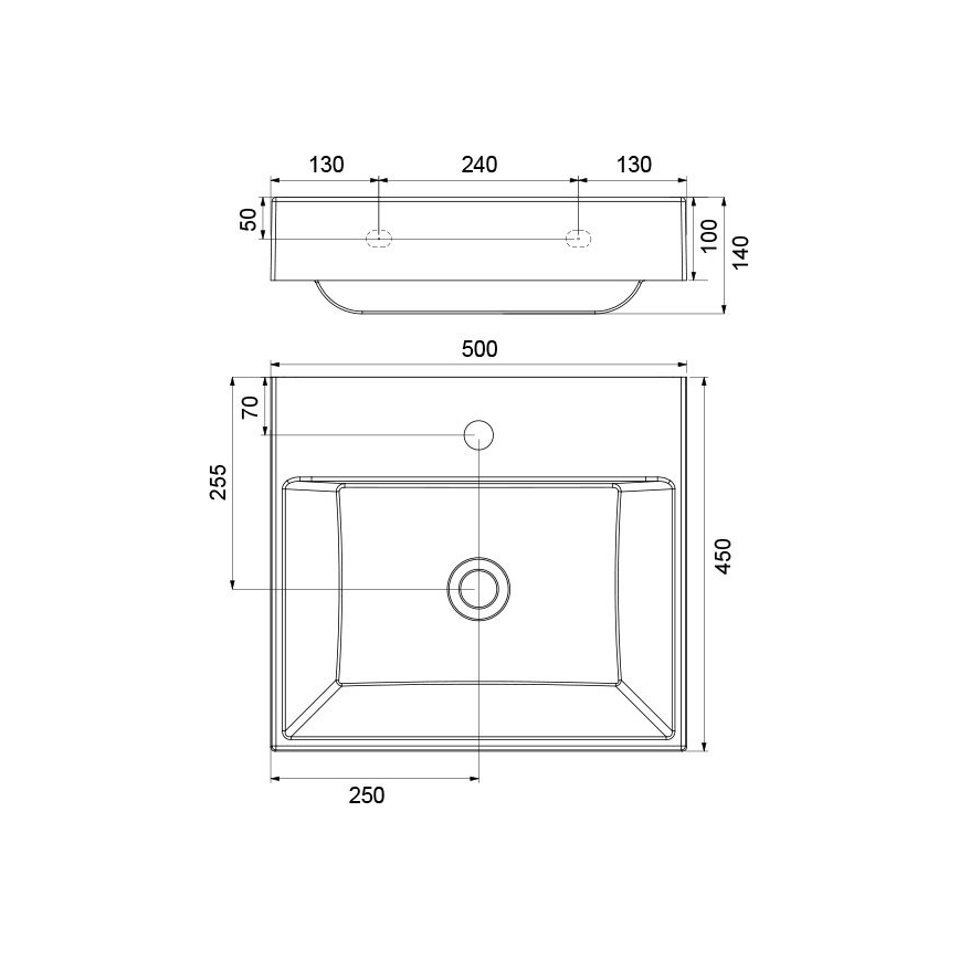 Ravak XJO01250000 - Væghængt håndvask NATURAL 50x45 cm støbt marmor/hvid