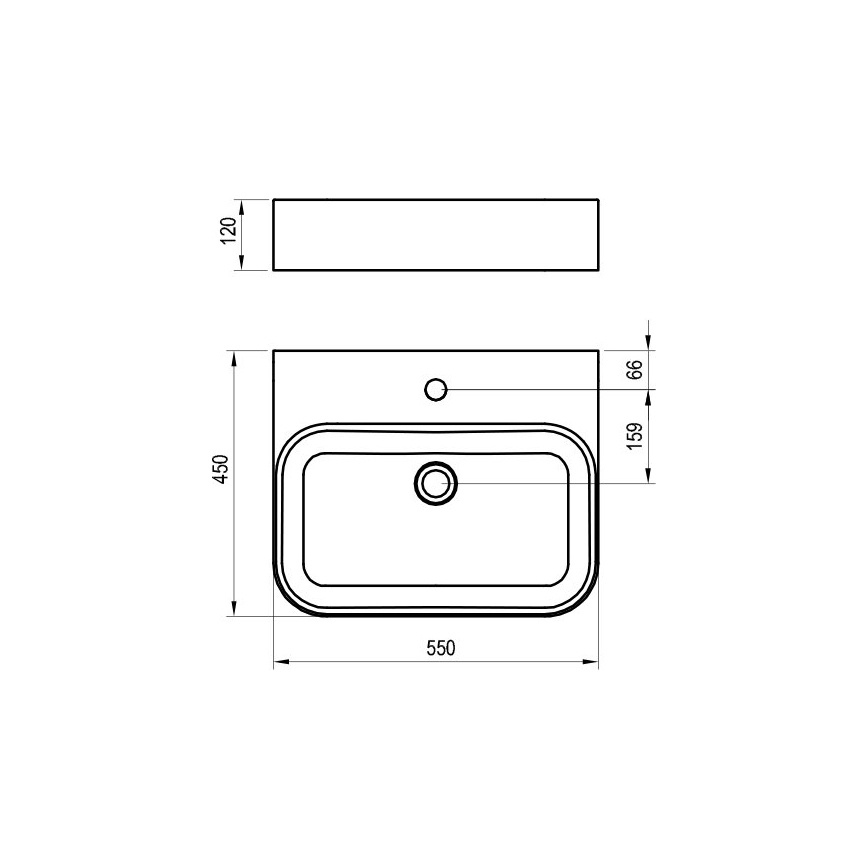 Ravak XJX01155006 - Håndvask til bordplade CERAMIC SLIM 55x45 cm keramik/hvid