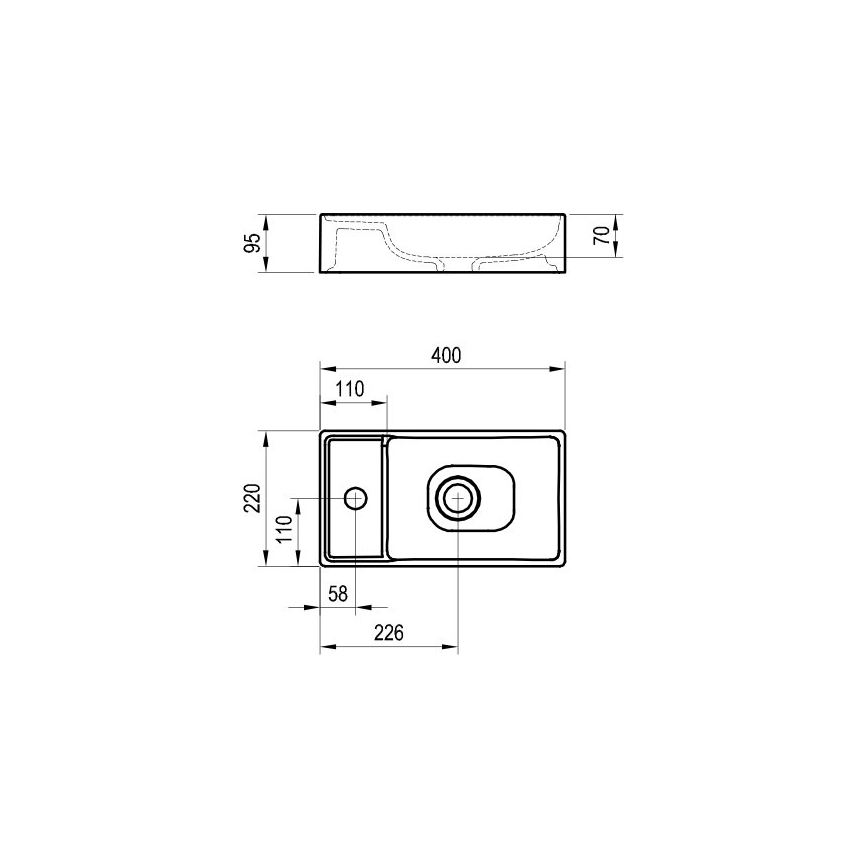 Ravak XJX01240000 - Vask til bordplade VEDA SLIM 40 x 22 cm keramisk/hvid