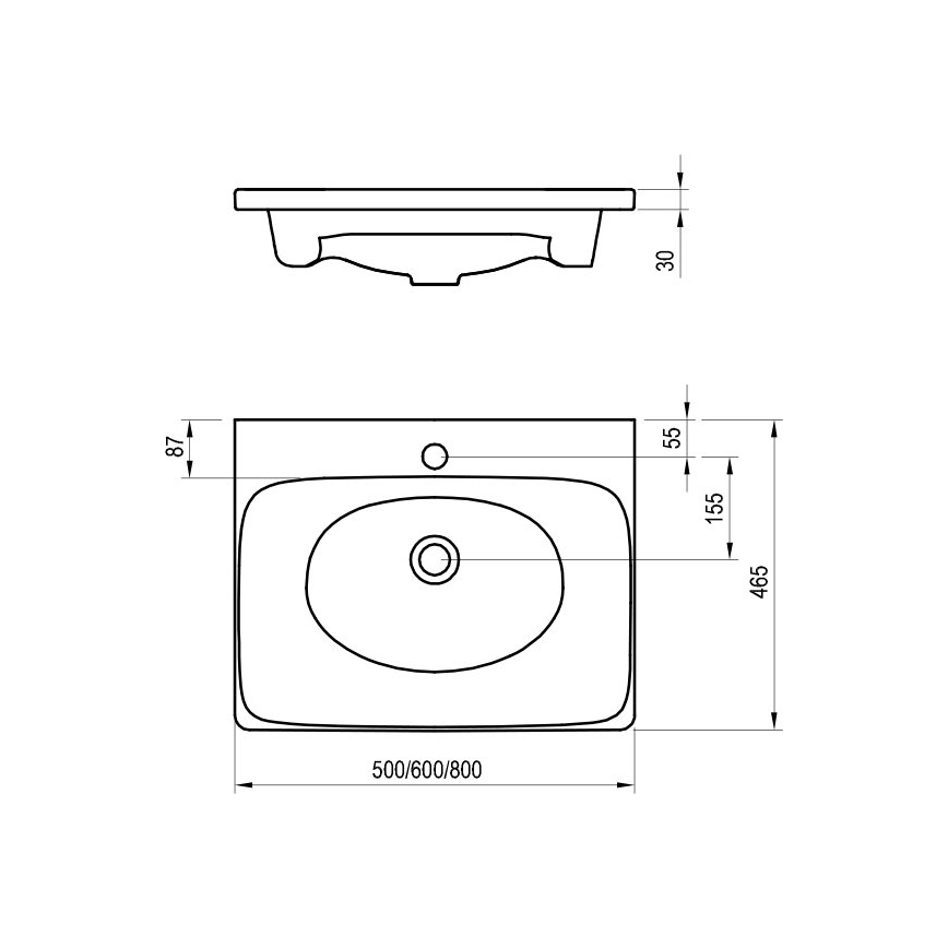 Ravak XJX01250000 - Nedfældet håndvask BALANCE 50x46,5 cm keramik/hvid
