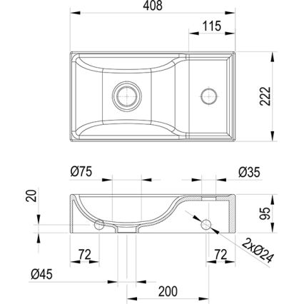 Ravak XJXP1240000 - Væghængt håndvask VEDA 40,8x22,2 cm keramik/hvid