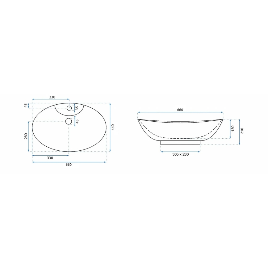 REA-00692 - Håndvask til bordplade ROSA 44x66 cm keramik/højglans hvid
