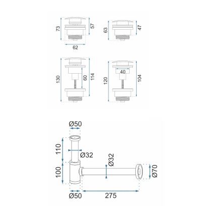 REA-A4400 - Vaskesifon med CLICK-CLACK bundventil, Ø 6,4 cm, nikkel