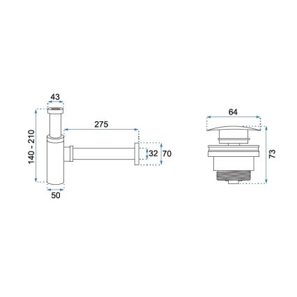 REA-A5215 - Sifon til håndvask med CLICK-CLACK bundventil Ø 6,4 cm mat sort