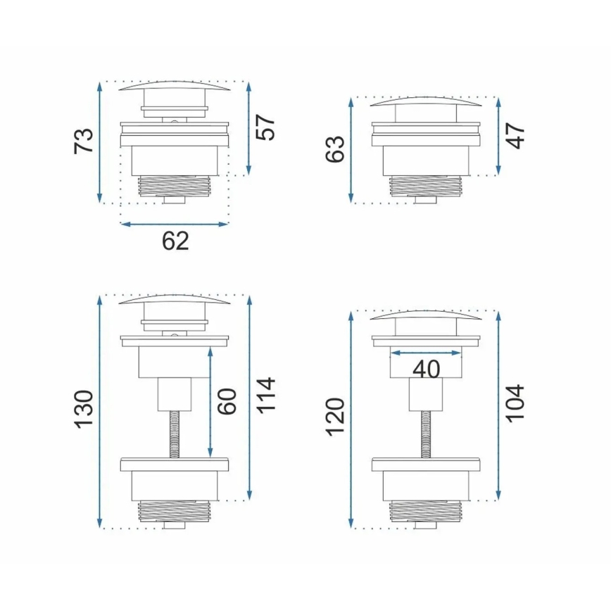 REA-A5632 - Bundventil CLICK-CLACK til håndvask, Ø 6,4 cm, børstet kobber