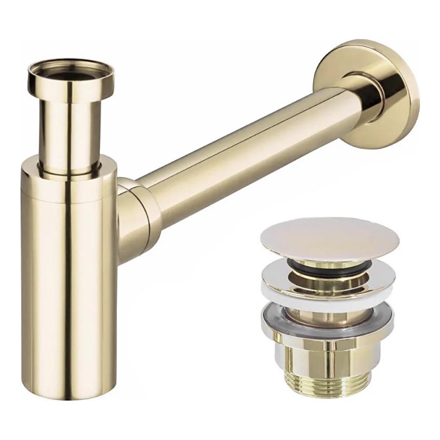 REA-A5692 - Sifon til håndvask med CLICK-CLACK bundventil, Ø 6,4 cm, guld