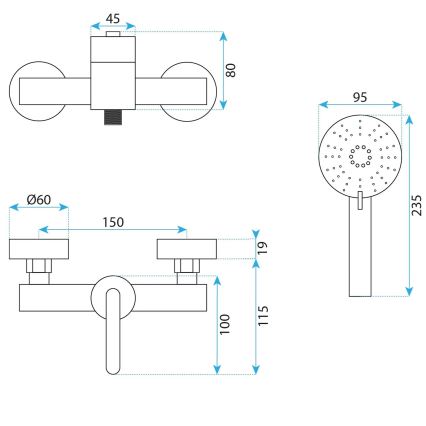 REA-B5503 - Brusesæt med blandingsbatteri ONTARIO i titan