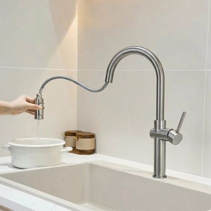 REA-B6330 - Køkkenarmatur med udtrækbar bruser FRESH, 45 cm, nikkel