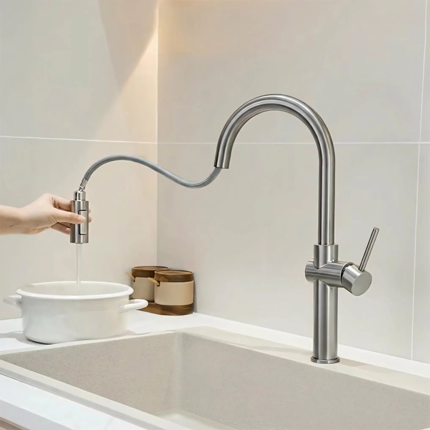 REA-B6330 - Køkkenarmatur med udtrækbar bruser FRESH, 45 cm, nikkel