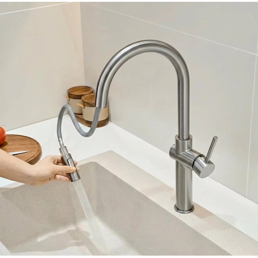 REA-B6330 - Køkkenarmatur med udtrækbar bruser FRESH, 45 cm, nikkel