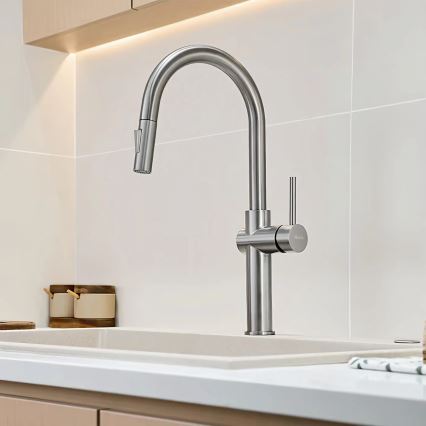 REA-B6330 - Køkkenarmatur med udtrækbar bruser FRESH, 45 cm, nikkel