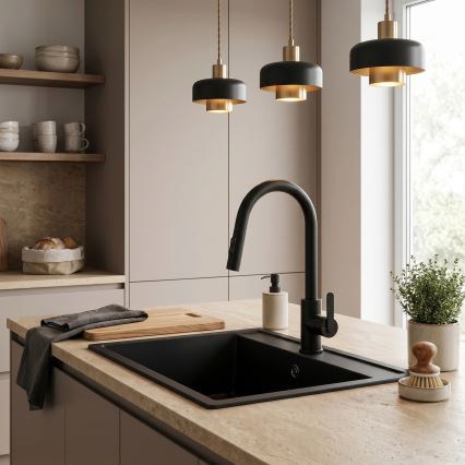 REA-B6571 - Køkkenarmatur med udtrækbar bruser ONTARIO 38 cm sort