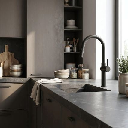 REA-B7200 - Køkkenarmatur med udtrækbar bruser FRESH 45 cm sort