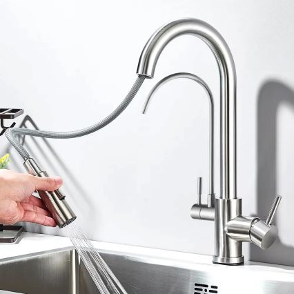 REA-B7563 - Køkkenarmatur med udtrækbar bruser og ECO FRESH-filtrering, 37,5 cm, nikkel