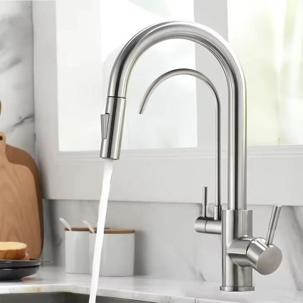 REA-B7563 - Køkkenarmatur med udtrækbar bruser og ECO FRESH-filtrering, 37,5 cm, nikkel