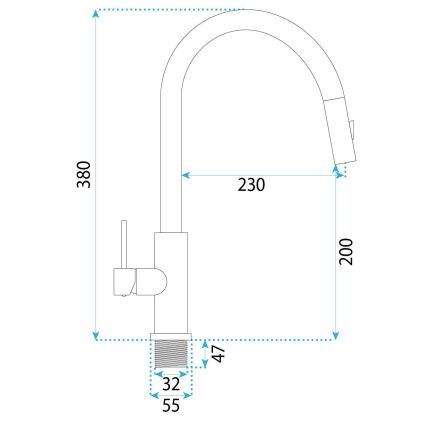 REA-B7573 - Køkkenarmatur med udtrækbar bruser ONTARIO 38 cm nikkel