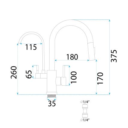 REA-B7596 - Køkkenarmatur med udtrækbar bruser og filtrering ECO FRESH 37,5 cm børstet guld