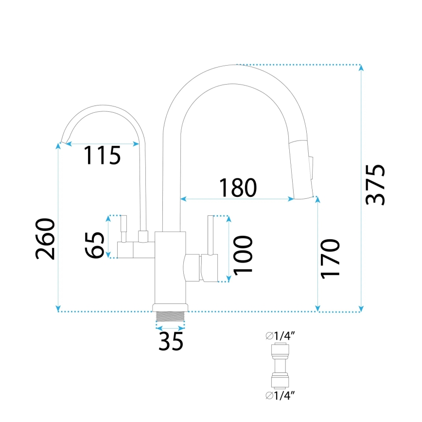 REA-B7596 - Køkkenarmatur med udtrækbar bruser og filtrering ECO FRESH 37,5 cm børstet guld