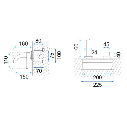 REA-B8652 - Vaskarmatur til indbygget montering LUNGO i børstet guld