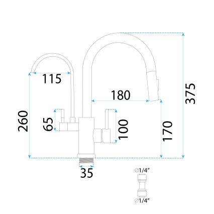 REA-B8989 - Køkkenarmatur ECO FRESH med udtrækbar bruser og indbygget filter, 37,5 cm, guldfarvet