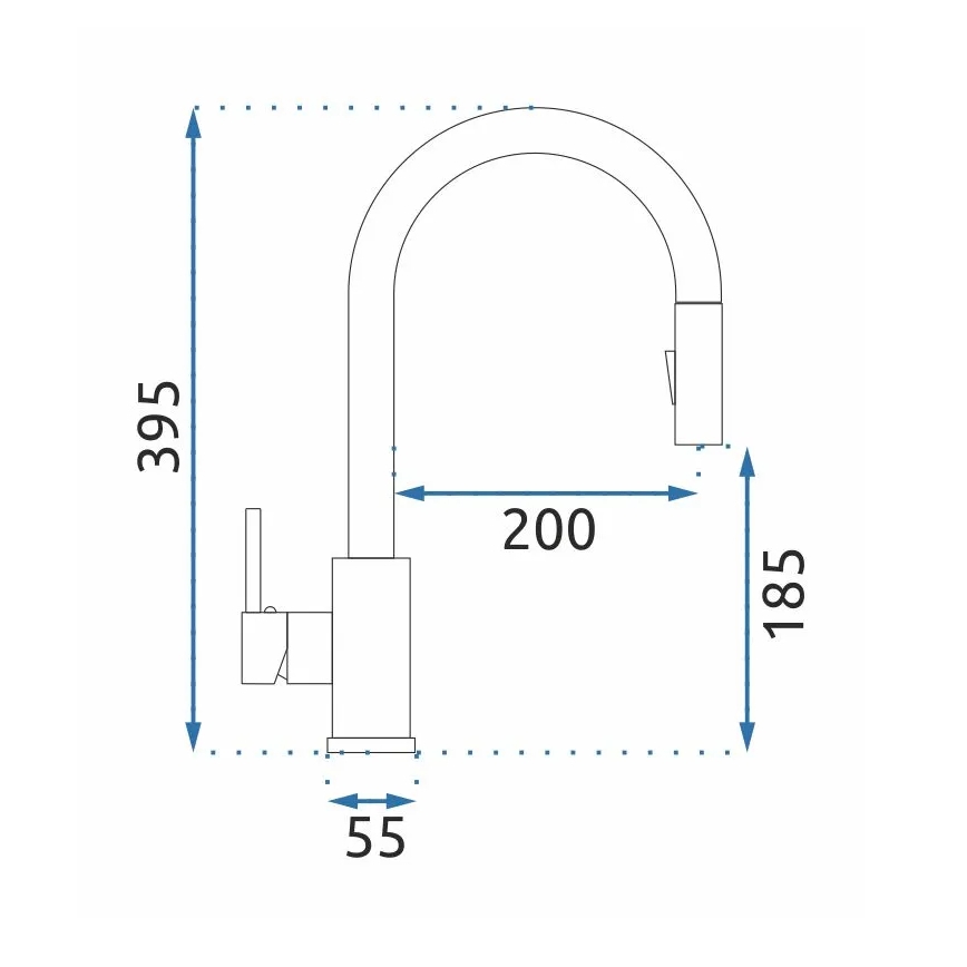 REA-B9147 - Køkkenarmatur med udtrækbar bruser FRESH 39,5 cm, mat sort
