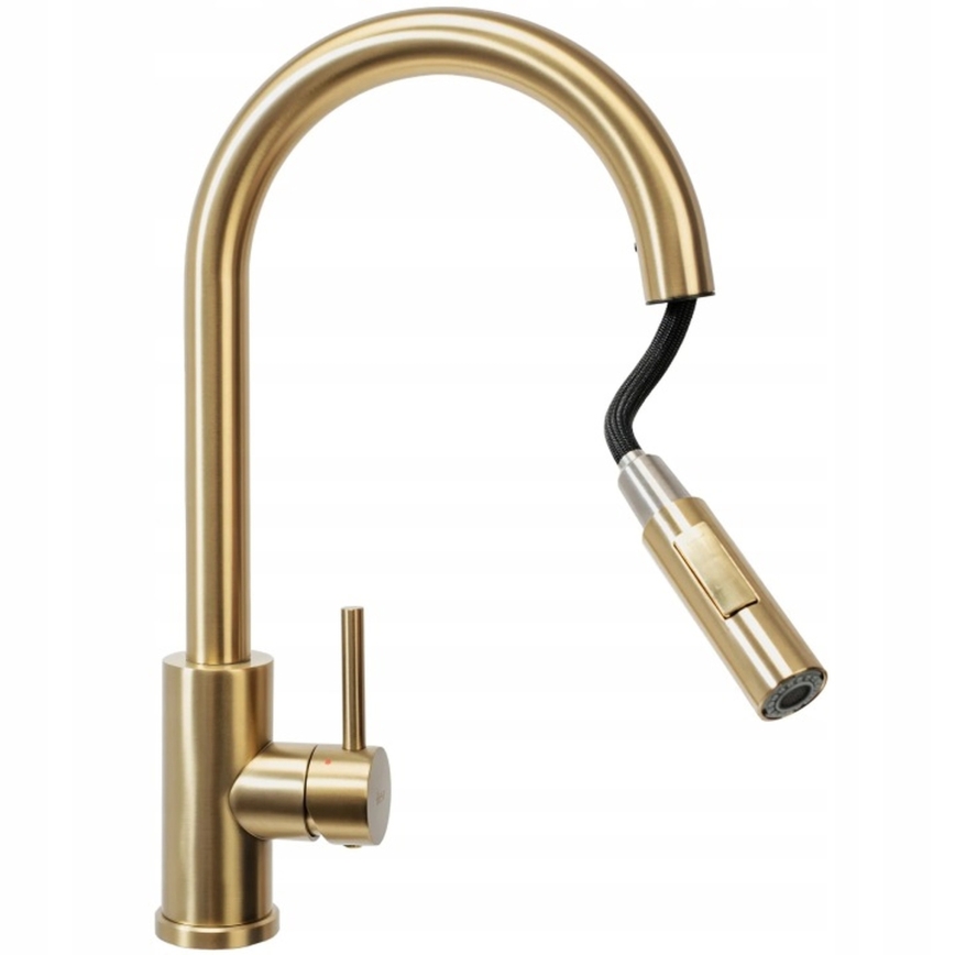 REA-B9842 - Berøringsbetjent køkkenarmatur med udtrækbar bruser FRESH TOUCH 37 cm 4xAA børstet guld