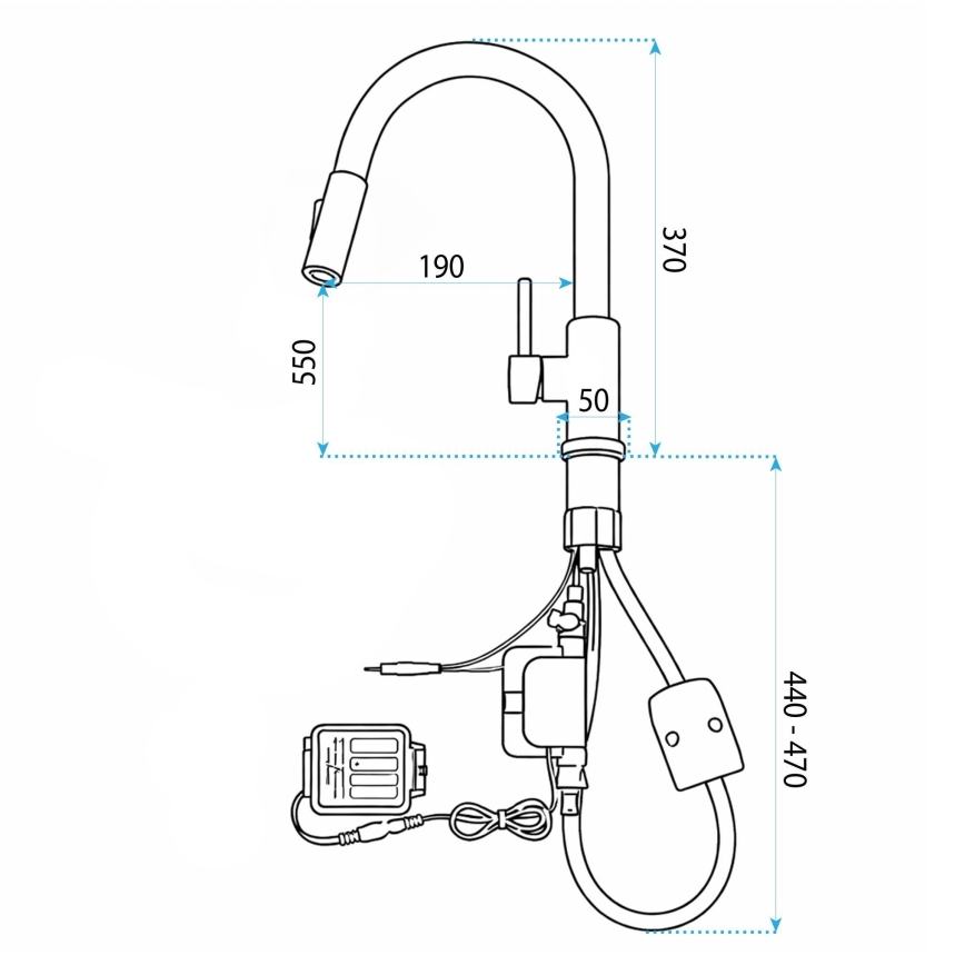 REA-B9842 - Berøringsbetjent køkkenarmatur med udtrækbar bruser FRESH TOUCH 37 cm 4xAA børstet guld