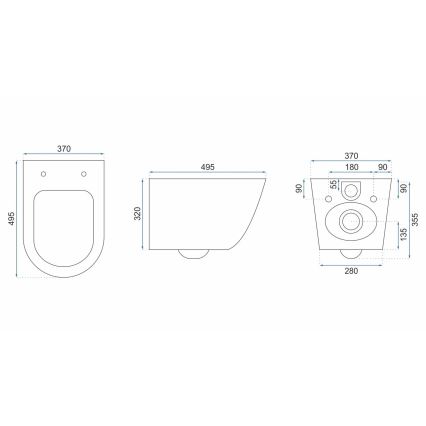 REA-C5500 - Vægmonteret toilet med toiletsæde CARLO MINI TORNADO RIMLESS keramik/cremefarvet