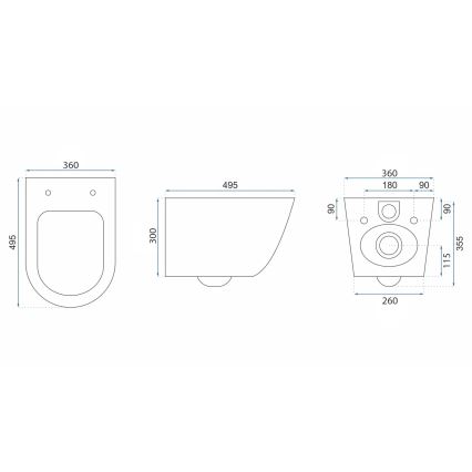 REA-C6800 - Vægmonteret toilet med toiletsæde TITO TORNADO RIMLESS keramik/hvid