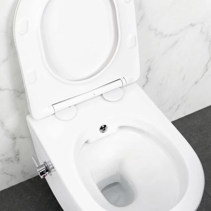 REA-C9701 - Vægophængt toilet med bidetbruser og toiletsæde CARLO LUX keramik/hvid