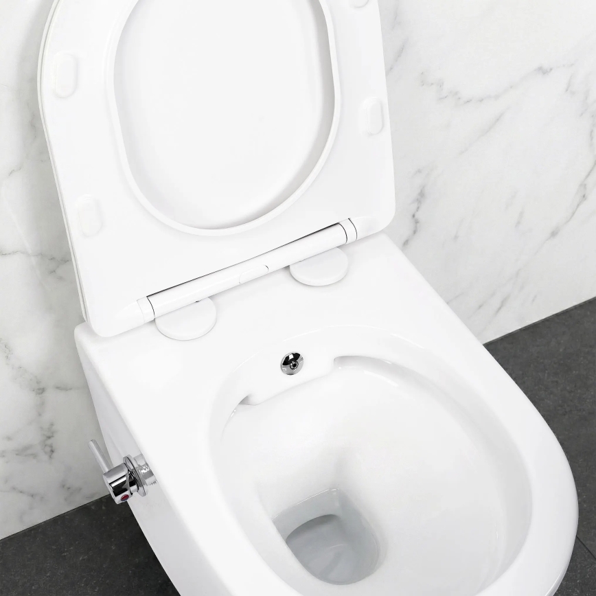 REA-C9701 - Vægophængt toilet med bidetbruser og toiletsæde CARLO LUX keramik/hvid
