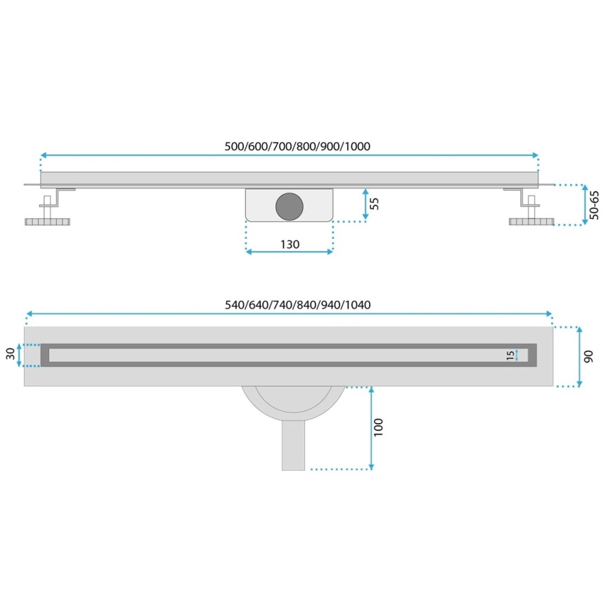 REA-G2710 - Afløbsrende NEOX SLIM 80 cm rustfrit stål/sort