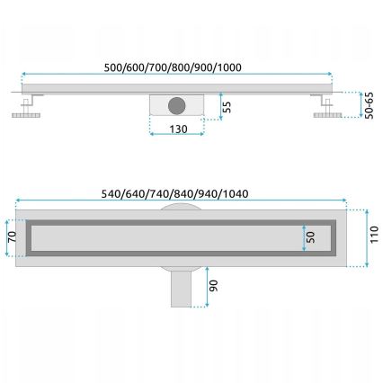 REA-G5810 - NEOX PRO afløbsrende 90 cm, nikkel