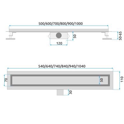 REA-G6602 - Afløbsrende PURE NEOX 70 cm, mat sort