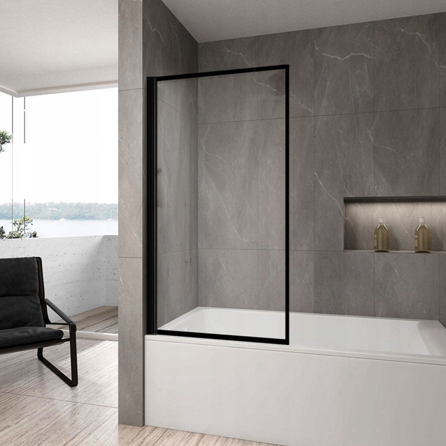 REA-K7390 - Badekarsvæg LAGOS 140x80 cm sort/klart glas