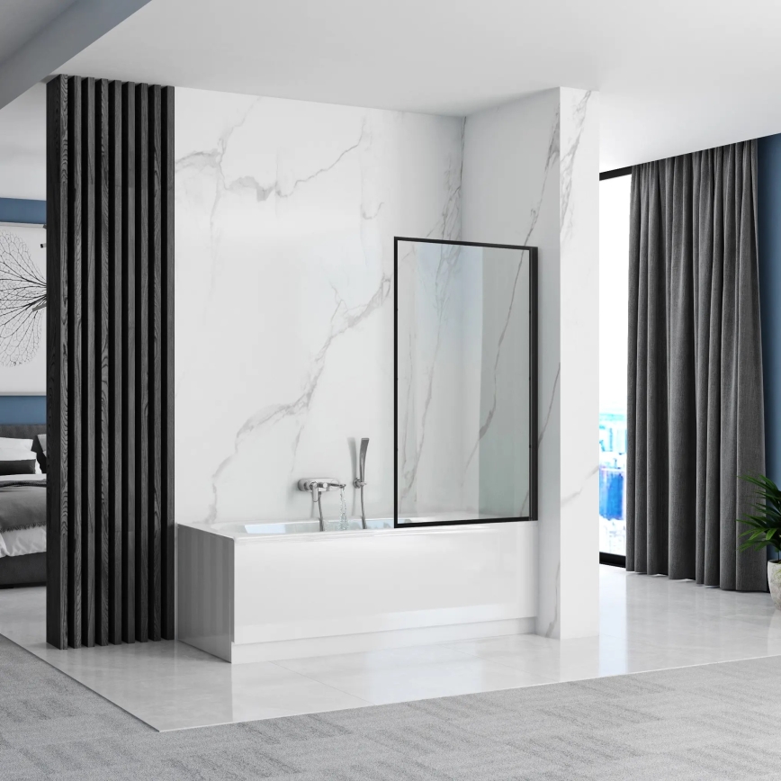 REA-K7633 - Bevægelig brusevæg til badekar LAGOS 140x80 cm sort/klart glas