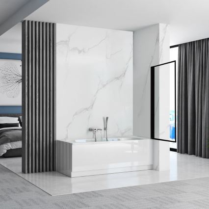 REA-K7633 - Bevægelig brusevæg til badekar LAGOS 140x80 cm sort/klart glas