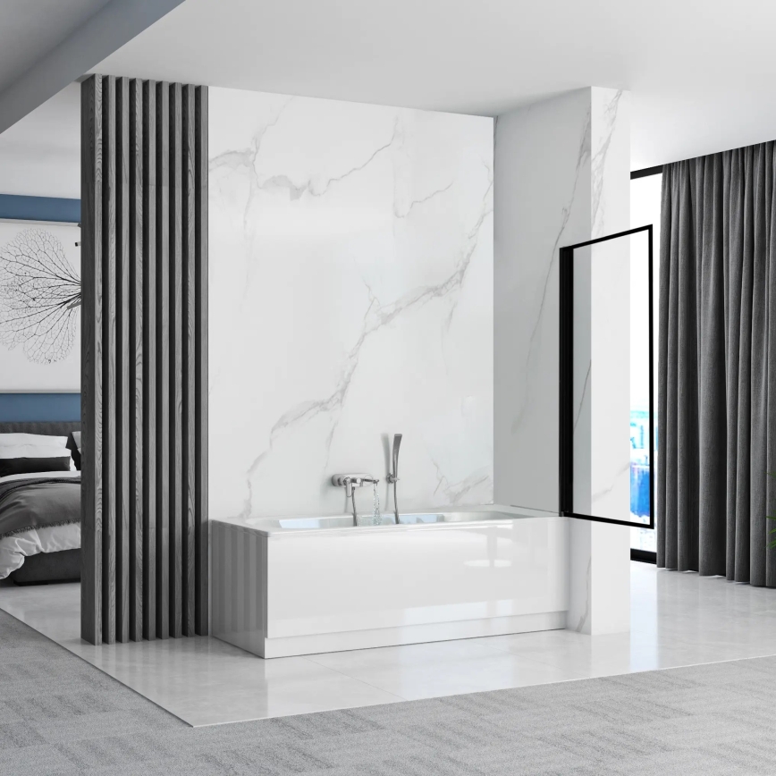 REA-K7633 - Bevægelig brusevæg til badekar LAGOS 140x80 cm sort/klart glas