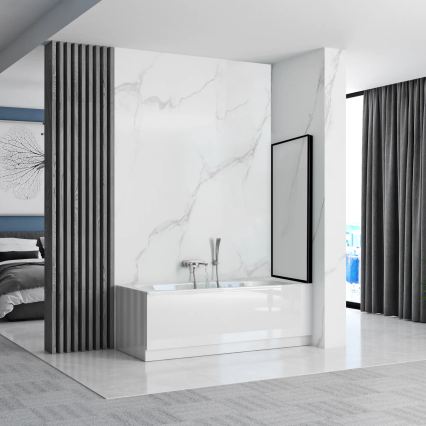 REA-K7633 - Bevægelig brusevæg til badekar LAGOS 140x80 cm sort/klart glas