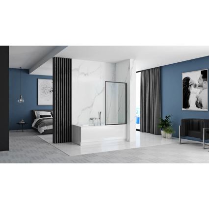 REA-K7633 - Bevægelig brusevæg til badekar LAGOS 140x80 cm sort/klart glas