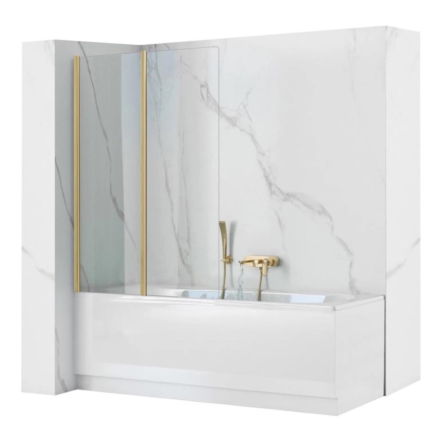 REA-K9777 - Foldbar badekarsskærm AGAT 140 x 100 cm børstet guld/klar glas