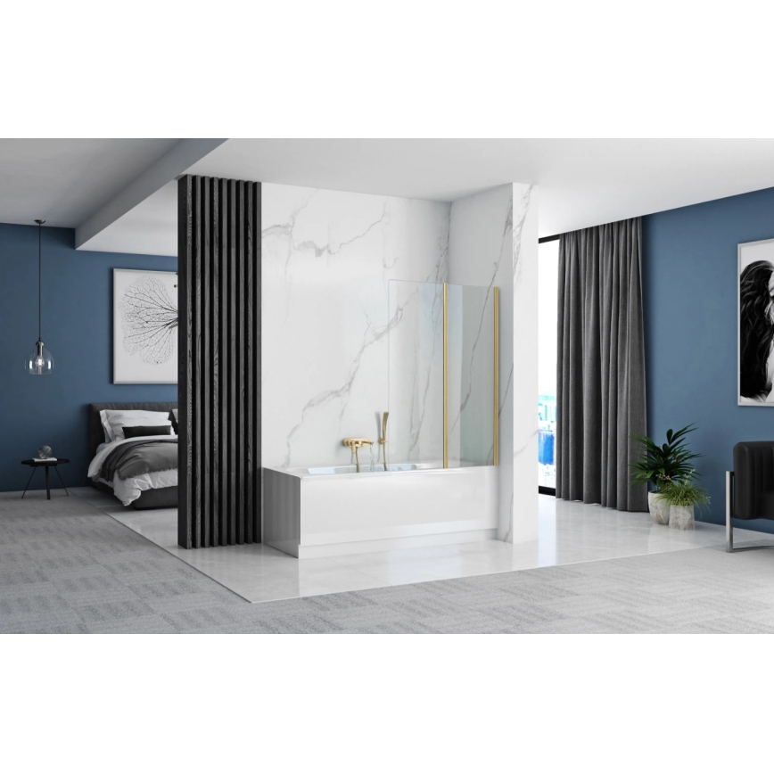 REA-K9777 - Foldbar badekarsskærm AGAT 140 x 100 cm børstet guld/klar glas