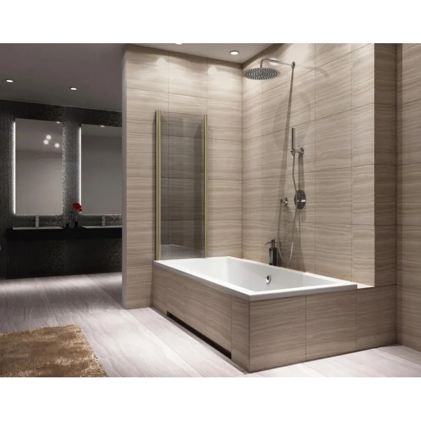 REA-K9777 - Foldbar badekarsskærm AGAT 140 x 100 cm børstet guld/klar glas